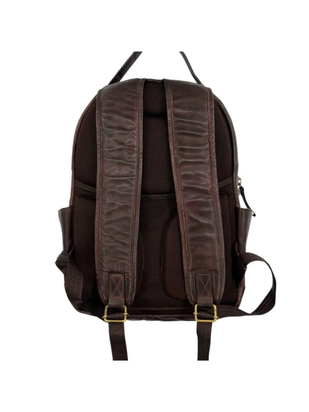 Chaps Leather Backpack Dark Brown Travel Laptop Bag Multi Pocket Rucksack